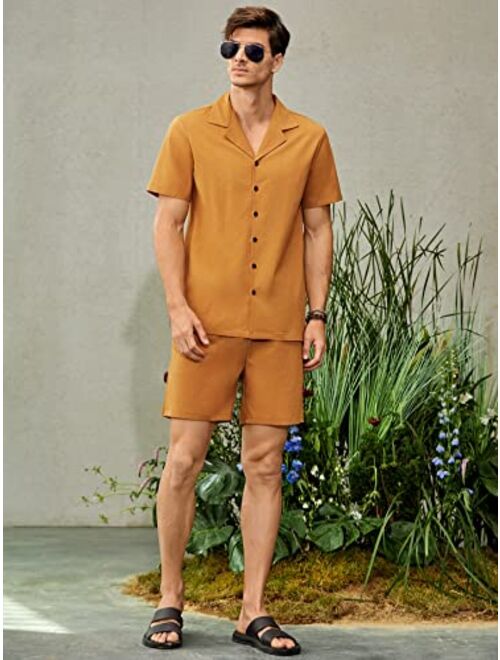 Milumia Men's Casual Two Piece Outfits Short Sleeve Button Up Shirt and Shorts Set