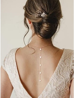 SWEETV Wedding Bridal Backdrop Necklace for Brides Bridesmaid Women, Pearl Simple Back Chain Necklace for Party Wedding