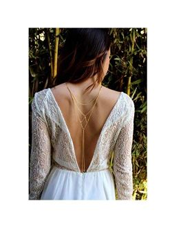 Olbye Low Back Necklace Crystal Backdrop Necklace Gold Body Chain Jewelry for Women and Girls Bridal Necklace Jewelry