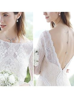 YERTTER Wedding Bridal Back Necklace Silver Rhinestone Backdrop Necklace Body Chain Crystal Wedding Prom Brithday Party