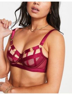 Hunkemoller Sting strappy mesh bra with hardware detail in red