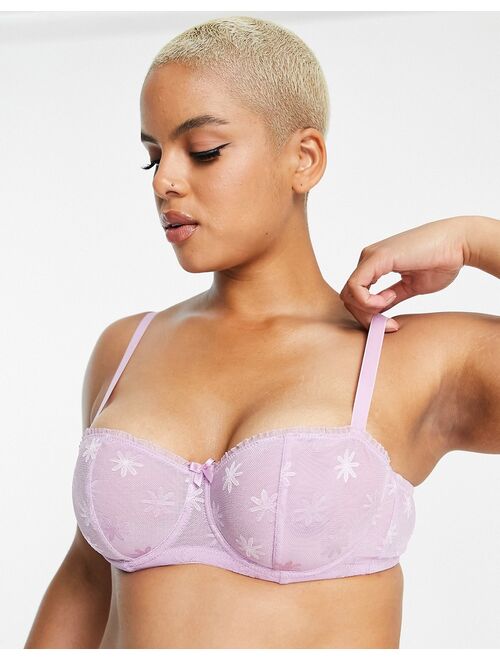 Ivory Rose Lingerie Ivory Rose Curve ditsy daisy jaquard balcony bra in lilac