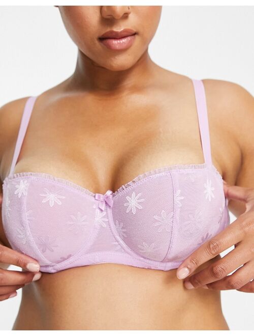 Ivory Rose Lingerie Ivory Rose Curve ditsy daisy jaquard balcony bra in lilac