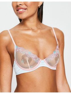 Shelly lace underwire bra in peach and blue