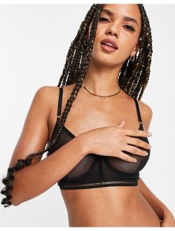 mesh underwire longline bra in black