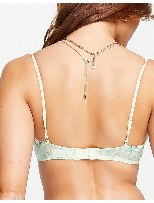 Weekday Debbie lace trim triangle bra in delicate green floral