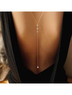 Edary Crystal Back Chain Sexy Beach Body Chain Harness Bikini Chain Fashion Body Jewelry Accessories for Women and Girls (Gold)