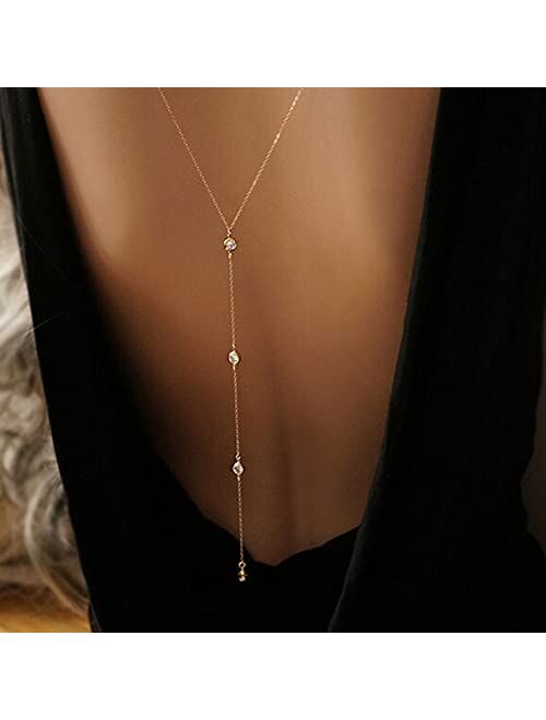 Choistily Backdrop Necklace for Women Gold Body Chain Wedding Bridal Backdrop Necklace Long Rhinestone Back Necklace Body Jewlery for Summer Beach