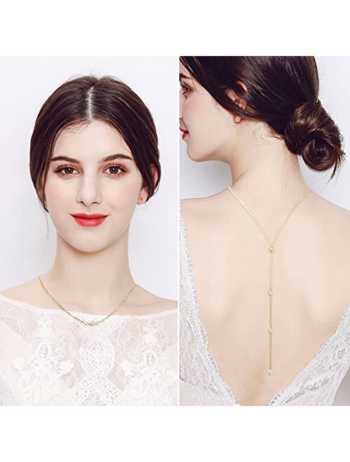 Choistily Backdrop Necklace for Women Gold Body Chain Wedding Bridal Backdrop Necklace Long Rhinestone Back Necklace Body Jewlery for Summer Beach