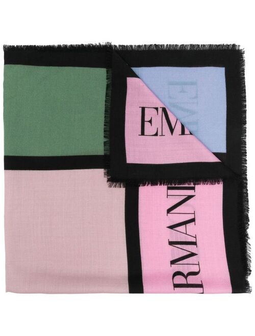 Emporio Armani colour-block logo print scarf