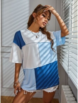 Colorblock Top Stitching Oversized Tee