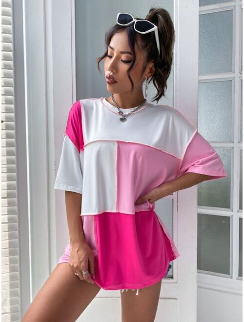Shein Colorblock Top Stitching Oversized Tee