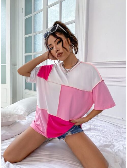 Shein Colorblock Top Stitching Oversized Tee