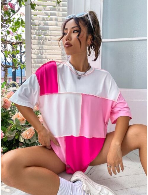 Shein Colorblock Top Stitching Oversized Tee