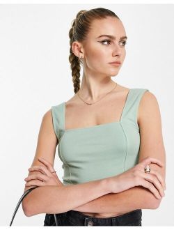 crop cami with square neck and seam detail in sage