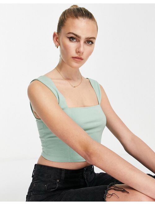 ASOS DESIGN crop cami with square neck and seam detail in sage