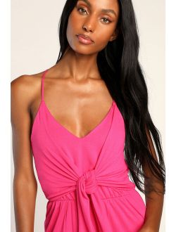 Essential Comfort Pink Sleeveless Tie-Front Lounge Jumpsuit