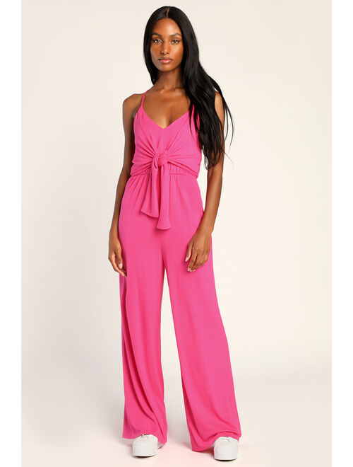Lulus Essential Comfort Pink Sleeveless Tie-Front Lounge Jumpsuit