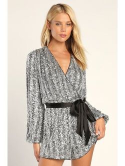 More Than Magical Shiny Silver Sequin Long Sleeve Romper