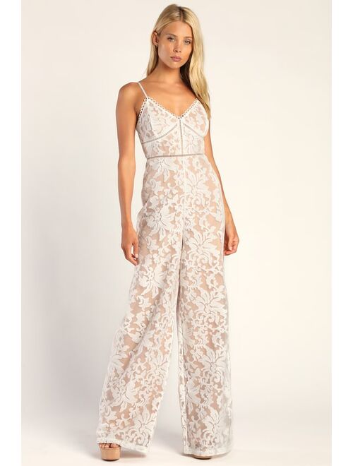 Lulus Angelic Intentions White Lace Wide-Leg Jumpsuit