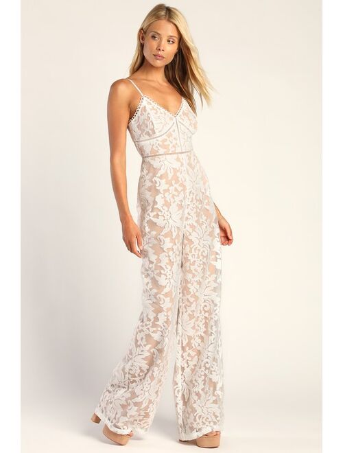 Lulus Angelic Intentions White Lace Wide-Leg Jumpsuit