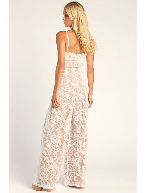 Lulus Angelic Intentions White Lace Wide-Leg Jumpsuit