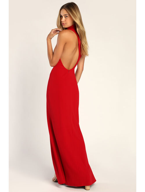Lulus Keep It Interesting Red Asymmetrical Cutout Halter Maxi Dress