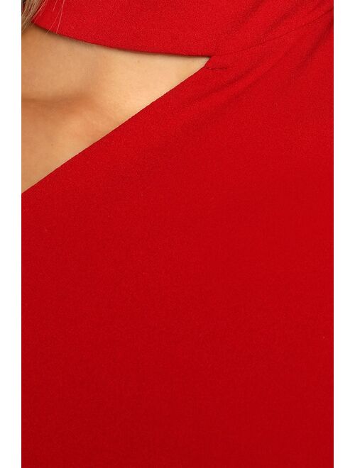 Lulus Keep It Interesting Red Asymmetrical Cutout Halter Maxi Dress