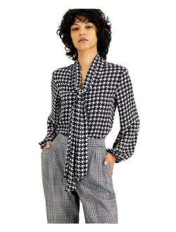 Women's Houndstooth Printed Long Sleeve Blouse, Created for Macy's