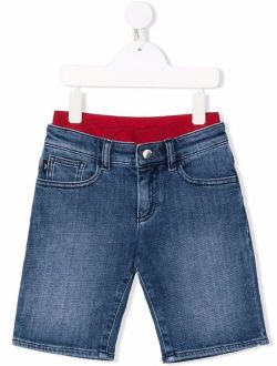 Kids logo-plaque denim shorts