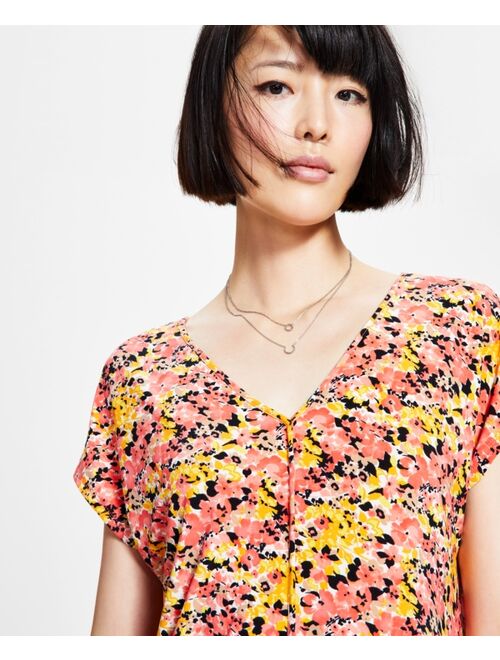 Bar III Women's Floral-Print V-Neck Top, Created for Macy's