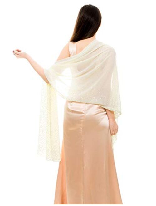 REEMONDE Womens Rhinestones Pashmina Shawls and Wraps for Evening Dresses Chiffon Shawl Sparkly Scarf