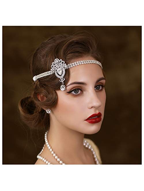 SWEETV 1920's Flapper Headband, Great Gatsby Headpiece 20s Art Deco Hair Accessories Headband Sliver
