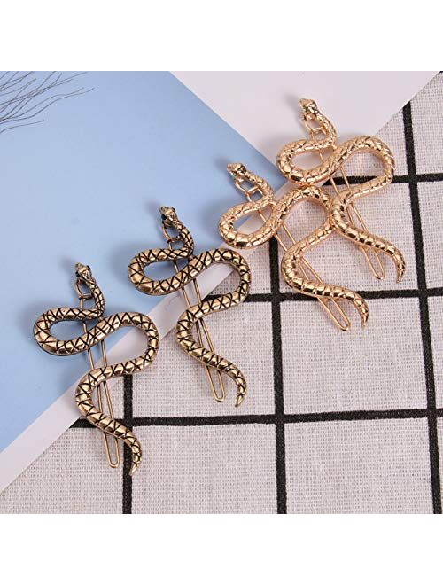 LEORX 4pcs Snake Hair Clip Vintage Decorative Metal Hair Pins for Women Girls (Golden, Ancient Gold)