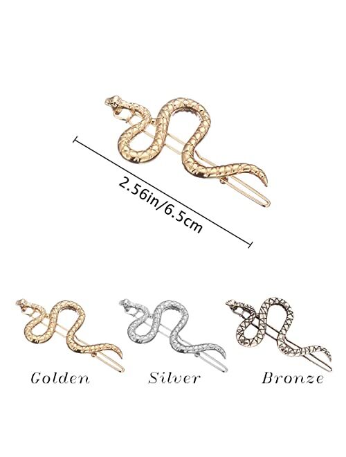 LUCKJUJU 6 Pcs Snake Hair Clip Metal Hair Pins Barrettes Hair Jewelry Accessories Vintage Decorative for Women Girl (2 Golden+ 2 Silver+ 2Bronze)