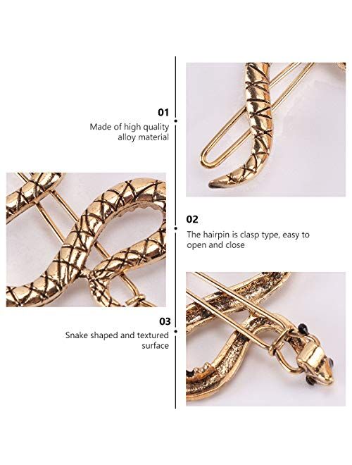 FRCOLOR 6pcs Simple Hairpins Snake Animals Gold Metal Hairpins Hair Clips for Women