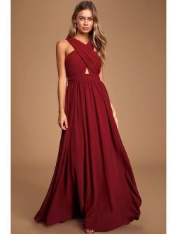 Divine Inspiration Burgundy Halter Maxi Dress