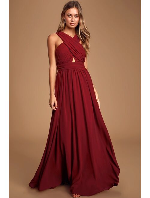 Lulus Divine Inspiration Burgundy Halter Maxi Dress