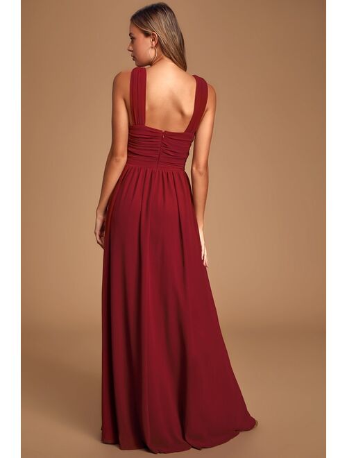 Lulus Divine Inspiration Burgundy Halter Maxi Dress