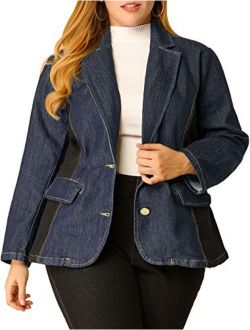 Agnes Orinda Women's Plus Size Denim Jackets Elegant Jean Lapel Work Blazers