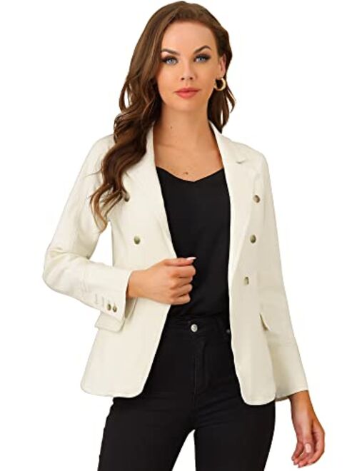 Allegra K Women's Jean Blazer Lapel Long Sleeve Work Office Denim Jacket with Pockets