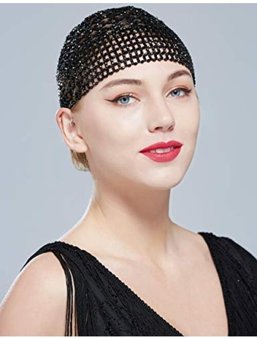 BABEYOND 1920s Beaded Cap Headpiece Belly Dance Cap Exotic Cleopatra Headpiece for Gatsby Themed Party