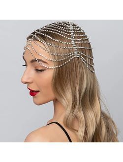 StoneFans Rhinestone flapper Headpiece Cap for Women Girls Silver Crystal Head Chain Bridal Art Deco Party Hair Accessories