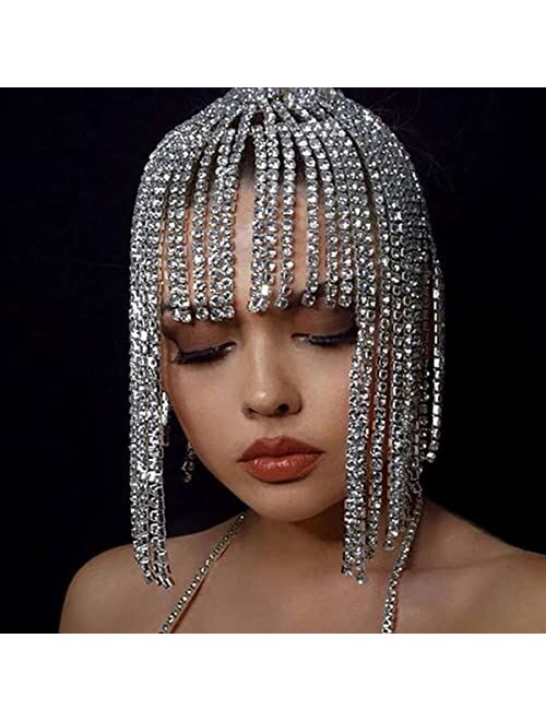 StoneFans Tassel Rhinestone Cap Headpiece Flapper Crystal Head Chain Jewelry Belly Dance Wedding 1920s Hair Accessories for Women