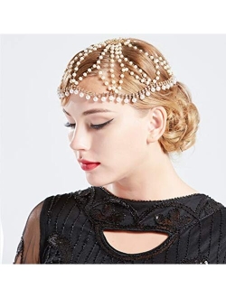 BABEYOND 1920s Crystal Cap Headpiece Rhinestone Head Chain Roaring 20s Great Gatsby Hair Accessories for Art Deco Party