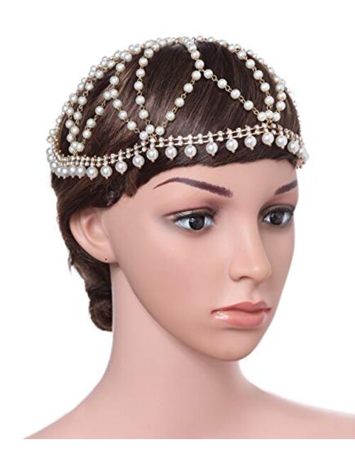 BABEYOND 1920s Crystal Cap Headpiece Rhinestone Head Chain Roaring 20s Great Gatsby Hair Accessories for Art Deco Party