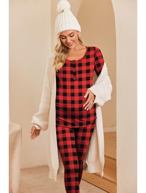 Ekouaer Women's Button Down Nursing Thermal Underwear Maternity Pajamas Microfiber Fleece Lined Winter Pjs Set Long John Set