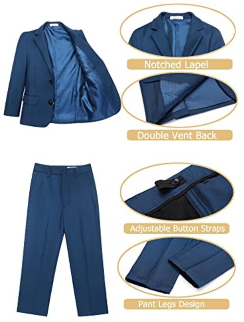 Boyoo Boy's 4 Pieces Formal Suit Set Slim Fit Blazers Outfit with Jacket, Vest, Dress Pants and Tie for Kids Size 5-14 Years