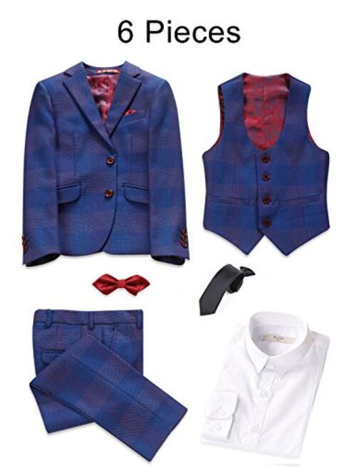 ELPA ELPA Boys Slim Fit Suits Class Plaid Kids Suit Set 6 Pieces