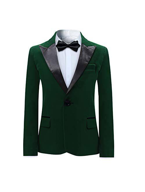 Boyland Boys Tuxedo Suit Velvet Peak Lapel Vintage 2 Pieces Slim Fit Jacket Pants Suit Set Prom Party
